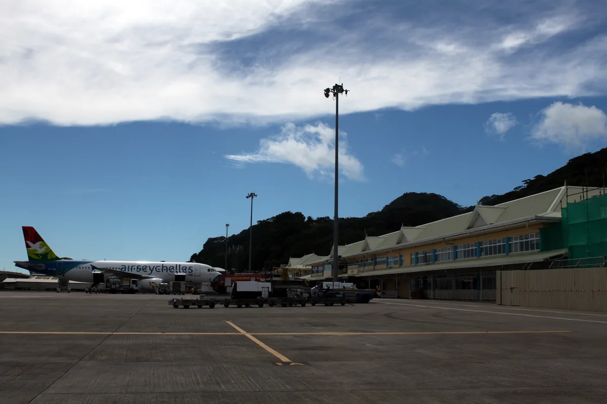 Air Seychelles aircraft and terminal at Seychelles International Airport in 2015