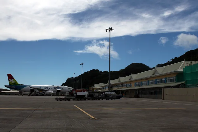 Air Seychelles aircraft and terminal at Seychelles International Airport in 2015